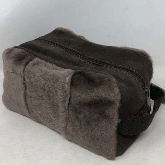 NWT Bonfanti shearling and suede toiletry bag, brown made in Italy - Picture 1 of 4